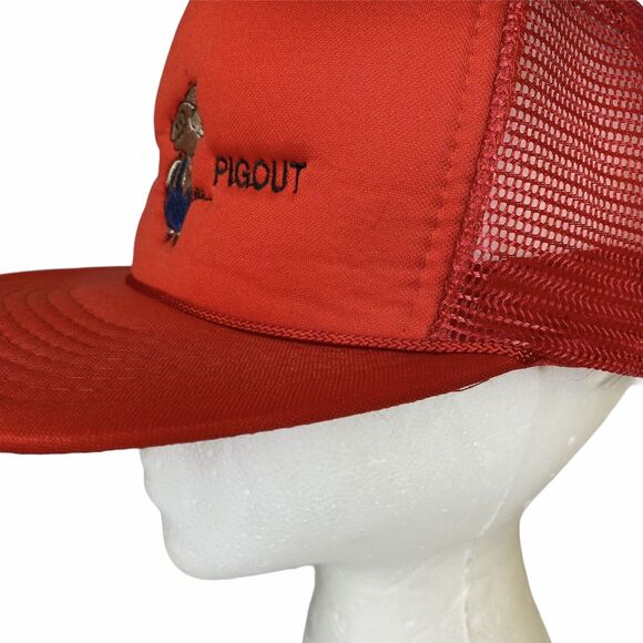 Vtg Annual Pigout Trucker Hat Red Snap Back Gold Medal BBQ Block Party Tailgate - Picture 7 of 12